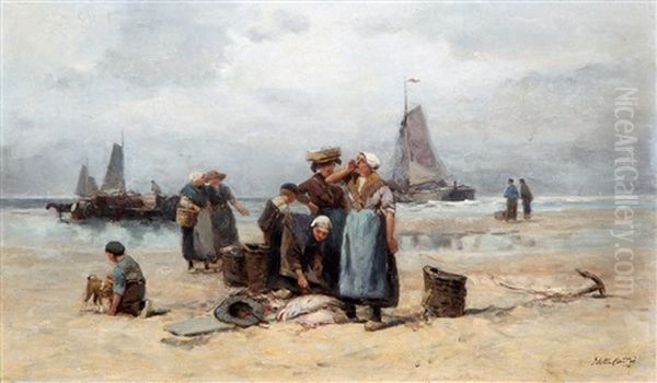 Visafslag Op Het Strand Oil Painting by Johannes Marius ten Kate