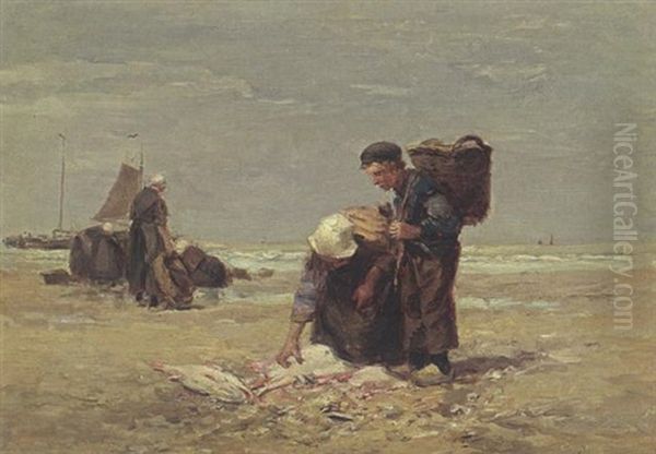 Sorting The Catch Oil Painting by Johannes Marius ten Kate