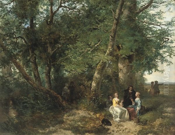 Dejeuner Sur L'herbe: A Picnic In The Forest Oil Painting by Mari ten Kate