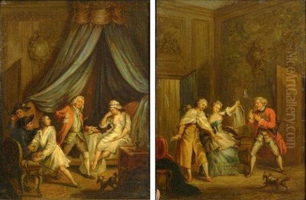 Les Amants Surpris Oil Painting by Pierre-Antoine Baudouin