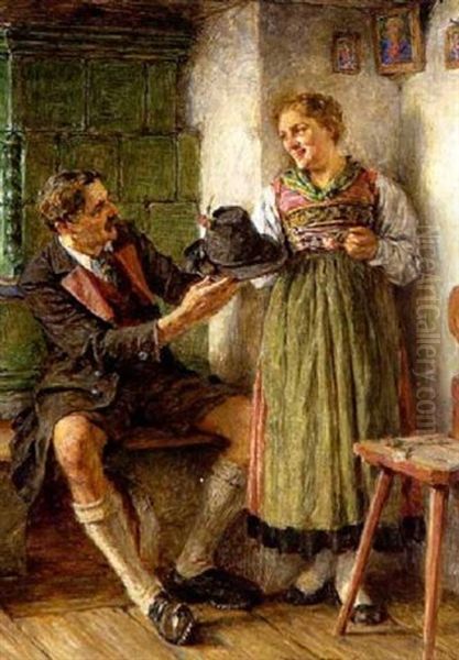 Dirndl Und Bursch In Der Stube Oil Painting by Hermann Kauffmann the Younger