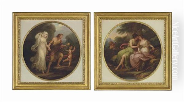 Orpheus And Eurydice; And Jupiter, In The Guise Of Diana, And Callisto (pair) Oil Painting by Angelika Kauffmann