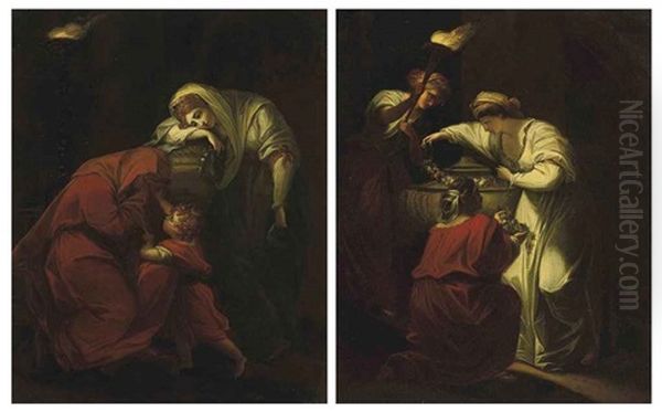 Andromache Weeping Over The Ashes Of Hector (+ Cleopatra Decorating Mark Antony's Tomb; Pair) Oil Painting by Angelika Kauffmann