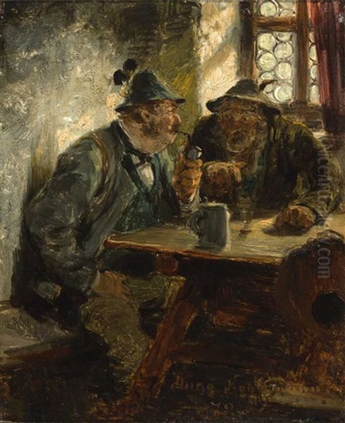 Zwei Stammtischbruder Bei Der Diskussion Oil Painting by Hugo Kauffmann