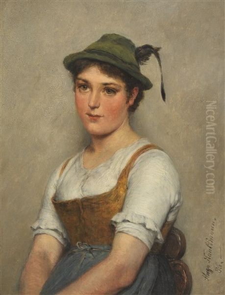 Junges Madel Mit Grunem Hut Oil Painting by Hugo Kauffmann