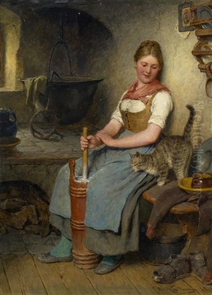 Madchen Mit Butterfass Oil Painting by Hugo Kauffmann