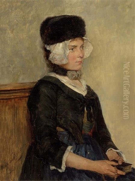 Junges Madchen Mit Gebetbuch Oil Painting by Hugo Kauffmann