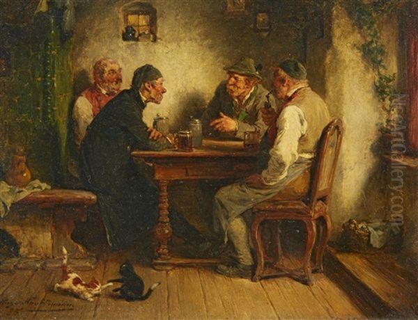 A Tavern Scene Oil Painting by Hugo Kauffmann