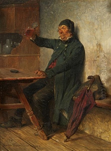 Tavern Scene With A Man Drinking Oil Painting by Hugo Kauffmann
