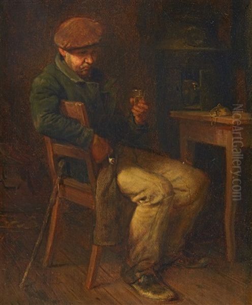 A Seated Peasant Oil Painting by Hugo Kauffmann