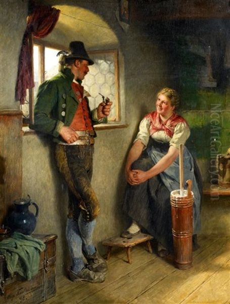 Tiroler Bauer Mit Sennerin Oil Painting by Hugo Kauffmann