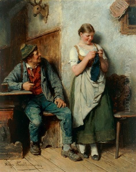 Holzknecht Und Madel Oil Painting by Hugo Kauffmann