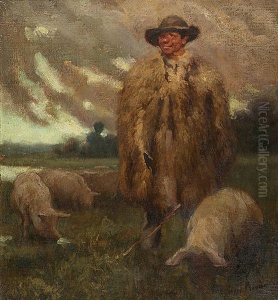 Weite Landschaft Mit Schweinehirt Und Tieren Oil Painting by Hugo Kauffmann
