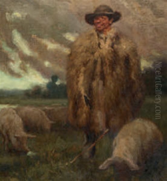 Weite Landschaft Mit Schweinehirt Und Tieren Oil Painting by Hugo Kauffmann