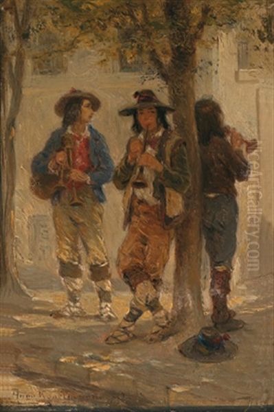 Pifferari (italienische Strasenmusikanten) Oil Painting by Hugo Kauffmann