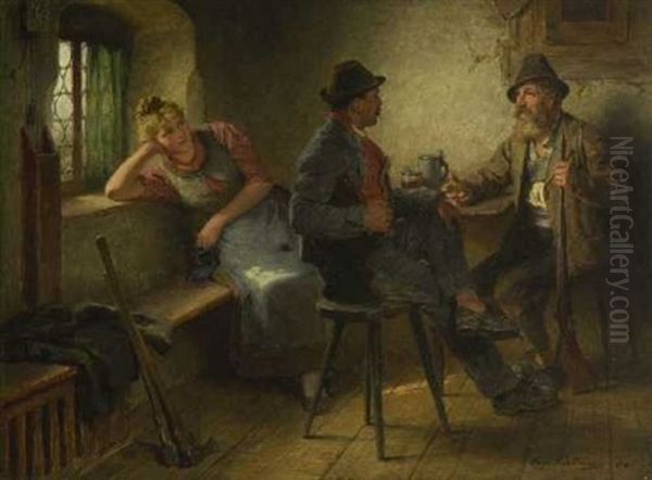 Madel, Jager Und Bursch Oil Painting by Hugo Kauffmann