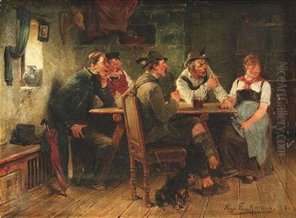 In Der Wirtsstube Schakern Vier Manner Mit Einem Jungem Madchen Oil Painting by Hugo Kauffmann