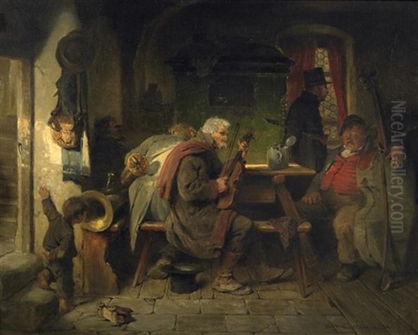 Musikanten In Der Wirtsstube Oil Painting by Hugo Kauffmann