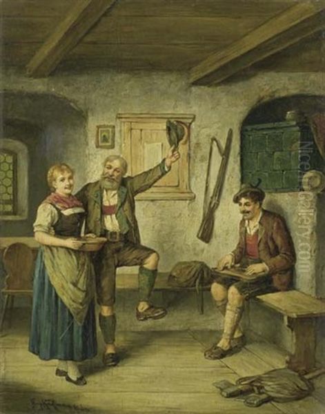 Interieur Mit Musikspieler Oil Painting by Hugo Kauffmann
