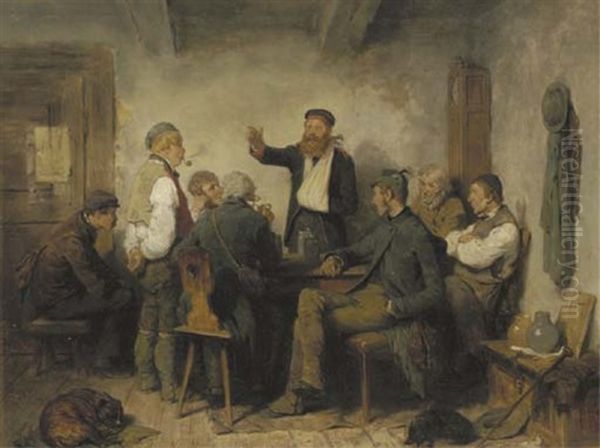 Erzahlung Aus Dem Feldzuge: A Strong Story Oil Painting by Hugo Kauffmann