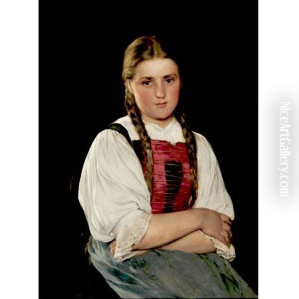 Portrait Of A Young Girl With Braids Oil Painting by Hugo Kauffmann