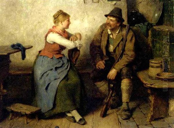 Jager Im Wirsthaus: A Huntsman In A Tavern Oil Painting by Hugo Kauffmann