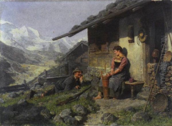Corteggiamento Alla Baita, 1901 Oil Painting by Hugo Kauffmann
