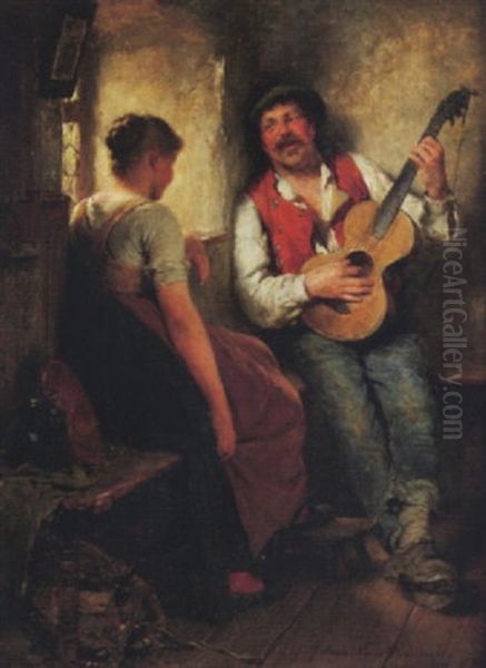 Dicker Wirt Mit Gitarre Oil Painting by Hugo Kauffmann