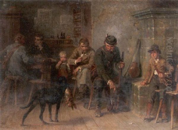 Hierher Apporte! Gesellschaft Nach Der Jagd Mit Hund Mit Der Beute Oil Painting by Hugo Kauffmann