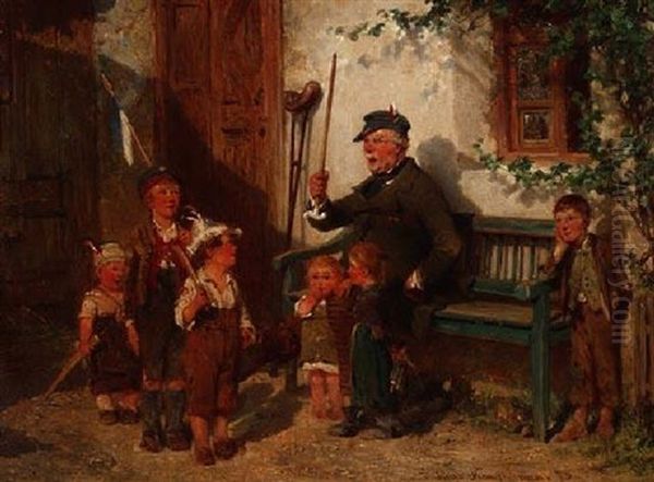 Der Alte Veteran Spielt Mit Seinen Enkeln Soldat Oil Painting by Hugo Kauffmann