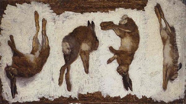 Vier Hasen Oil Painting by Hugo Kauffmann