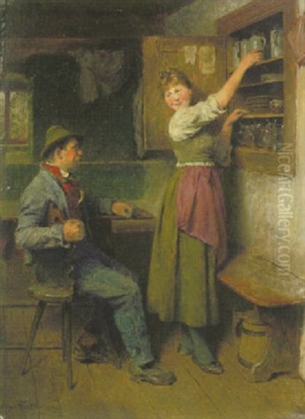 Bursch Und Madel In Der Bauernstube Oil Painting by Hugo Kauffmann