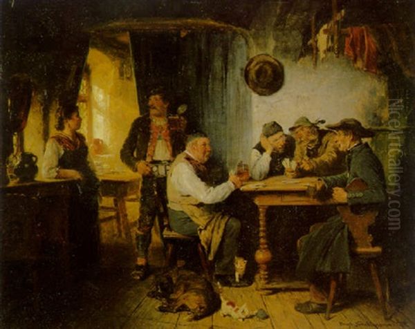 A Game Of Cards Oil Painting by Hugo Kauffmann