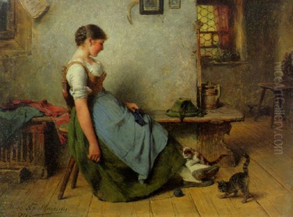 Playful Companions Oil Painting by Hugo Kauffmann