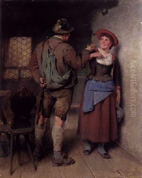 Jagerbursche Und Schankmagd Oil Painting by Hugo Kauffmann