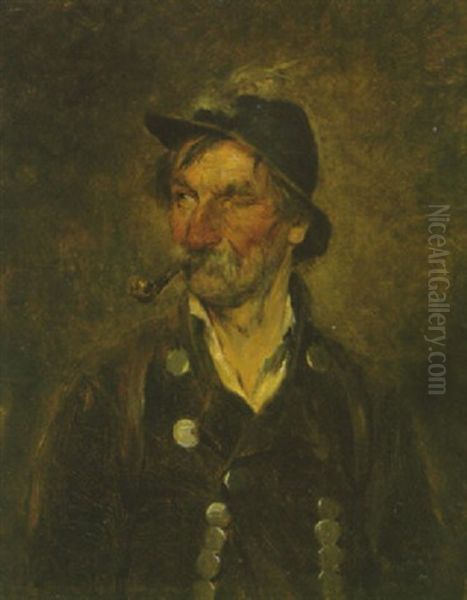 Alter Jager Der Sein Linkes Auge Zukneift Oil Painting by Hugo Kauffmann