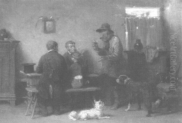 Huntsmen Smoking And Drinking In An Interior Oil Painting by Hugo Kauffmann