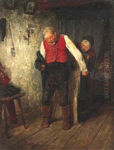 A Helping Hand Oil Painting by Hugo Kauffmann