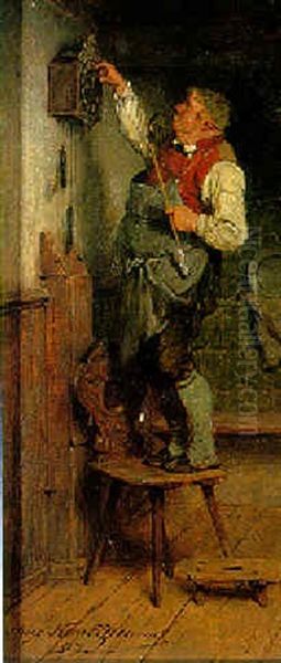 Wirt, Uhr Stellend Oil Painting by Hugo Kauffmann
