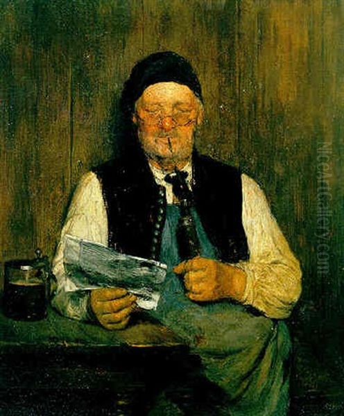 Lesender Mann Mit Pfeife Oil Painting by Hugo Kauffmann