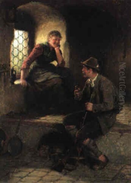 Jagers Einkehr Bei Der Jungen Bauerin Oil Painting by Hugo Kauffmann