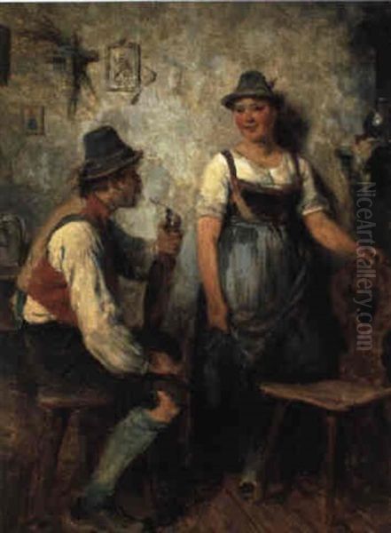In Der Bauernstube Oil Painting by Hugo Kauffmann