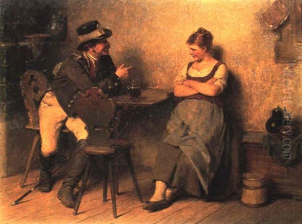 Postillion Und Bauernmadchen In Der Poststation Oil Painting by Hugo Kauffmann