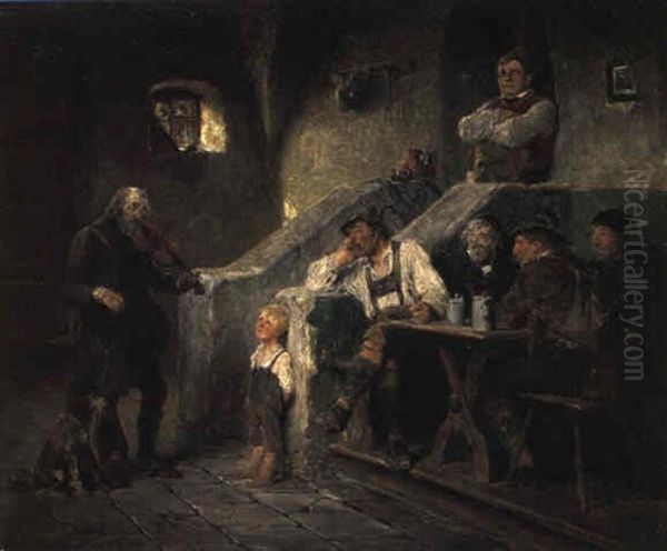 Der Alte Geiger Im Wirtshaus Oil Painting by Hugo Kauffmann