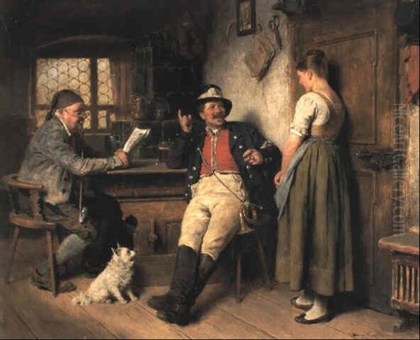Figures In An Interior Oil Painting by Hugo Kauffmann