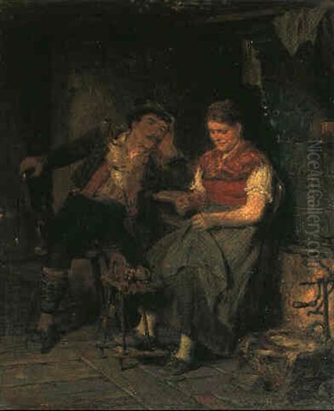 Besuch Bei Der Sennerin Oil Painting by Hugo Kauffmann