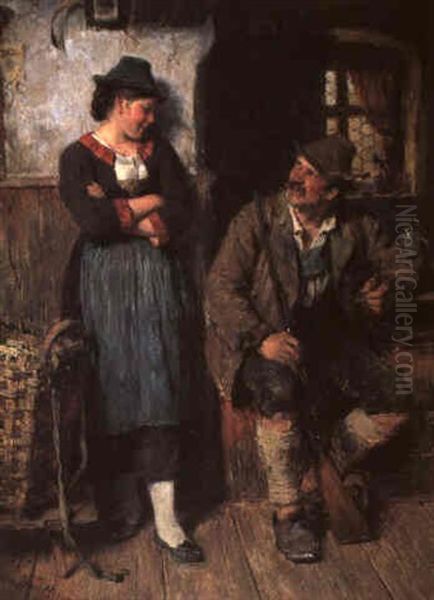 Besuch In Der Almhutte Oil Painting by Hugo Kauffmann