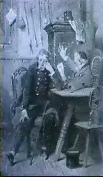 Reading The News Oil Painting by Hugo Kauffmann