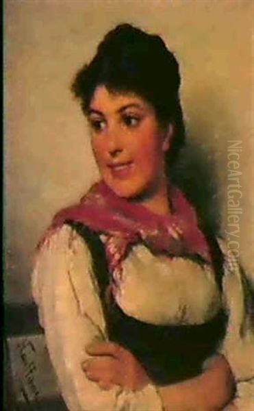 Junges Madchen In Tracht Oil Painting by Hugo Kauffmann