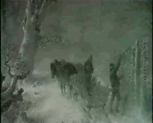 Collecting Wood In A Winter Storm Oil Painting by Hugo Kauffmann